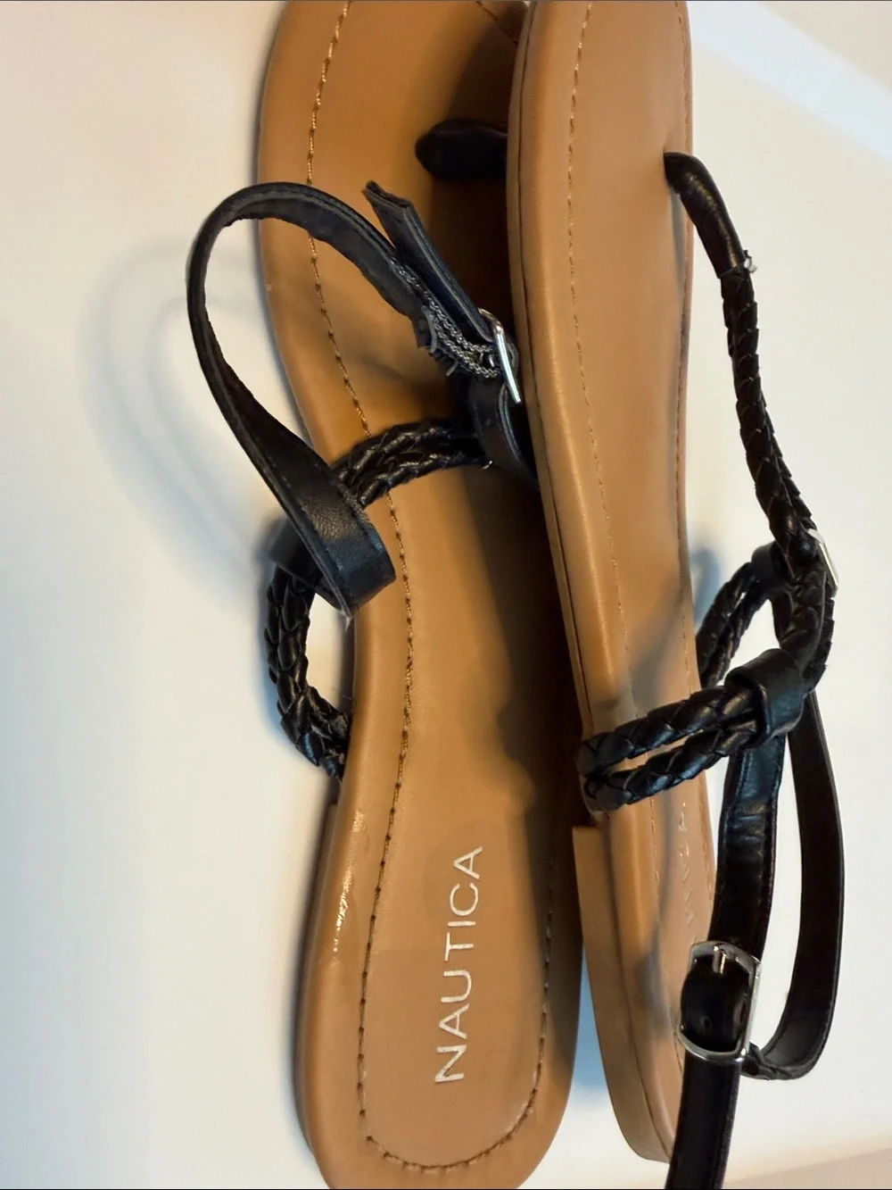 Nautica Black Braided Toe-Loop Ankle-Strap Sandals